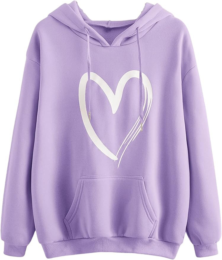 SweatyRocks Women's Casual Heart Print Long Sleeve Pullover Hoodie Sweatshirt Tops | Amazon (US)