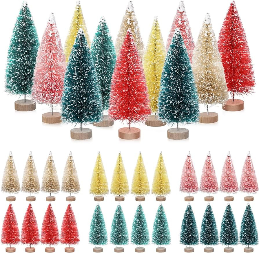 Yuxung 24 Pcs 4 Inch Mini Christmas Tree Bottle Brush Trees Artificial Frosted Sisal Christmas Tr... | Amazon (US)