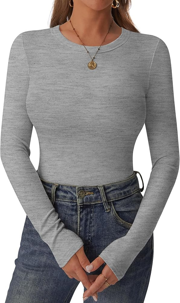 C.O.Z.Y Womens Long Sleeve Shirts Ribbed Crewneck Slim Fit Tops Casual Layering Basic Tee T-Shirt... | Amazon (US)