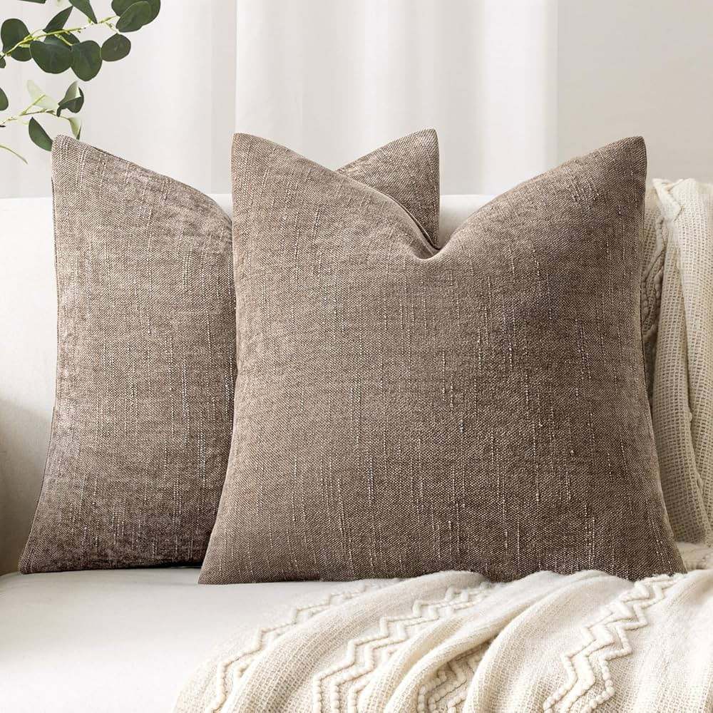 Woaboy Set of 2 Textured Throw Pillow Covers Decorative Soft Accent Square Chenille Pillowcases N... | Amazon (US)