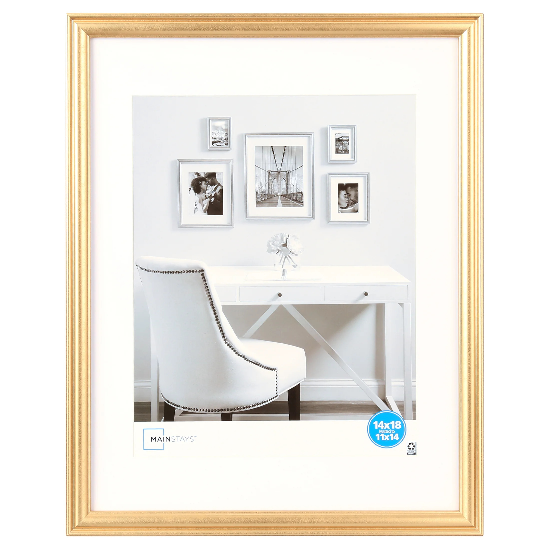Mainstays 14x18 Matted to 11x14 Traditional Gallery Wall Picture Frame, Gold - Walmart.com | Walmart (US)