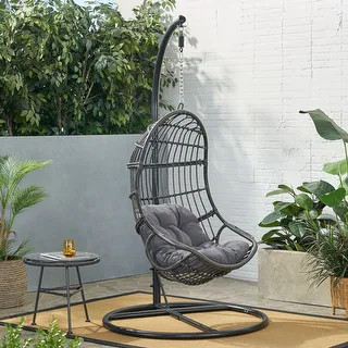 Lombard Wicker Hanging Chair by Christopher Knight Home - Light Brown + Black + Beige | Bed Bath & Beyond