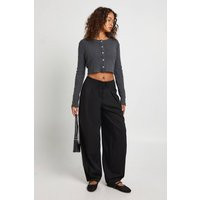 boohoo Women's Drawcord Barrel Leg Trousers in Black | Size: 10 | Boohoo.com (UK & IE)