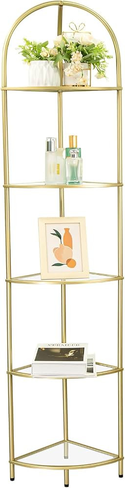 SeekElegant 5-Tier Corner Shelf, Corner Bookshelf with Tempered Glass, 62” Tall Modern Corner L... | Amazon (US)