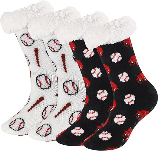 Foaincore 2 Pairs Baseball Fuzzy Socks Softball Christmas Non Slip Slipper Socks Winter Fleece Li... | Amazon (US)