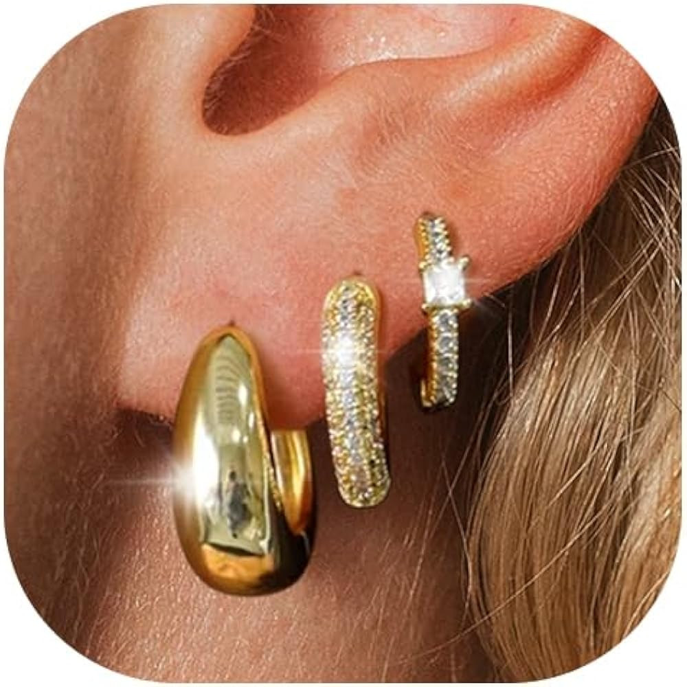 9 Pairs Gold Huggie Hoop Earrings Sets for Women, 14K Gold Plated Small Hoop Earring Sets for Mul... | Amazon (US)