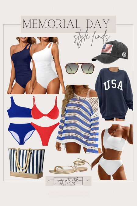 Memorial Style Finds, red, white, and blue fashion finds for Memorial Day, 4th of July, red swim, blue swimsuit, white swim, flag hat, USA fashionn

#LTKfindsunder50 #LTKstyletip #LTKparties