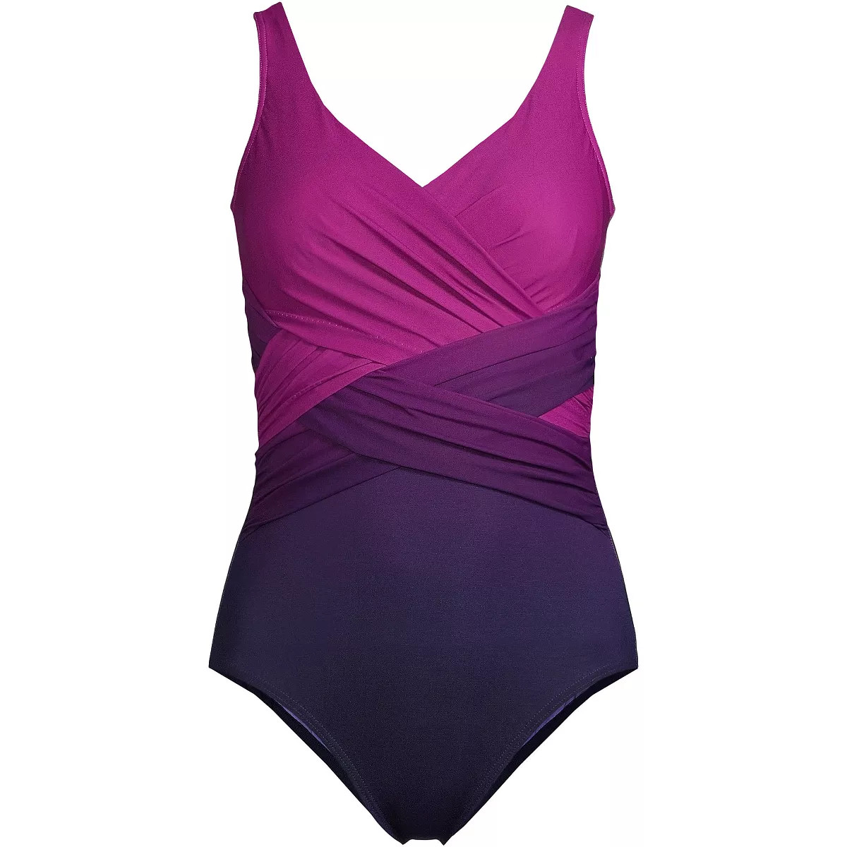 Lands' End Women's Long Slender Tummy Control Chlorine Resistant V-neck Wrap One Piece Swimsuit | Target