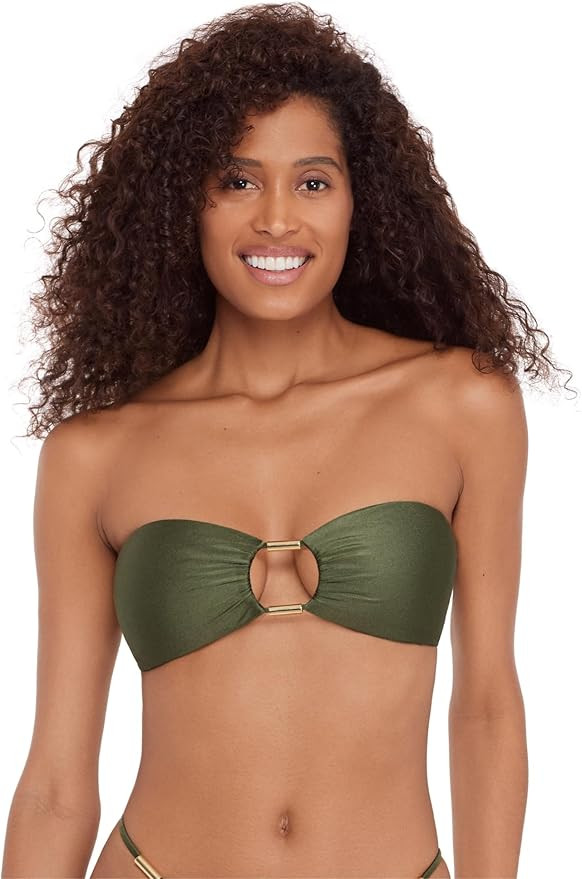 Amazon.com: Steve Madden Womens Cutout Bandeau Bikini Top with Gold Beads, Shine Bright Olive, La... | Amazon (US)