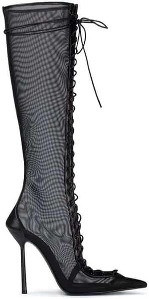 Pointed Toe Mesh Fabric Stiletto Knee High Boots with Strap Exposed Skin Design Back Zipper High Heels Summer Fashion Shoes Clubwear Footwear for Man Woman | Amazon (US)