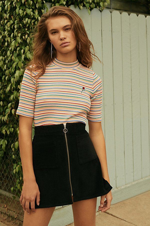 UO Jumbo Corduroy Zip A-Line Skirt - Black XS at Urban Outfitters | Urban Outfitters US