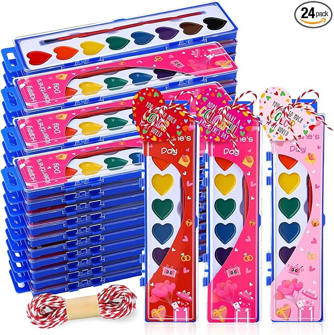24 Pcs Valentine's Day Watercolors Paint Set for Adults Kids 8 Washable Colors with a Heart Card ... | Amazon (US)