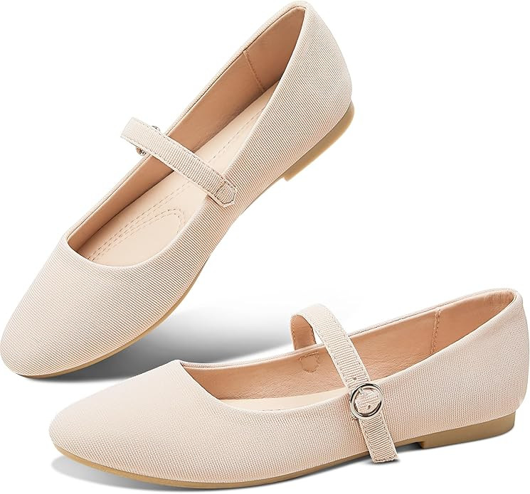 Obtaom Mary Jane Flat Shoes Round Toe Ballet Flats for Women Dressy Fabric Business Flats Comfort... | Amazon (US)