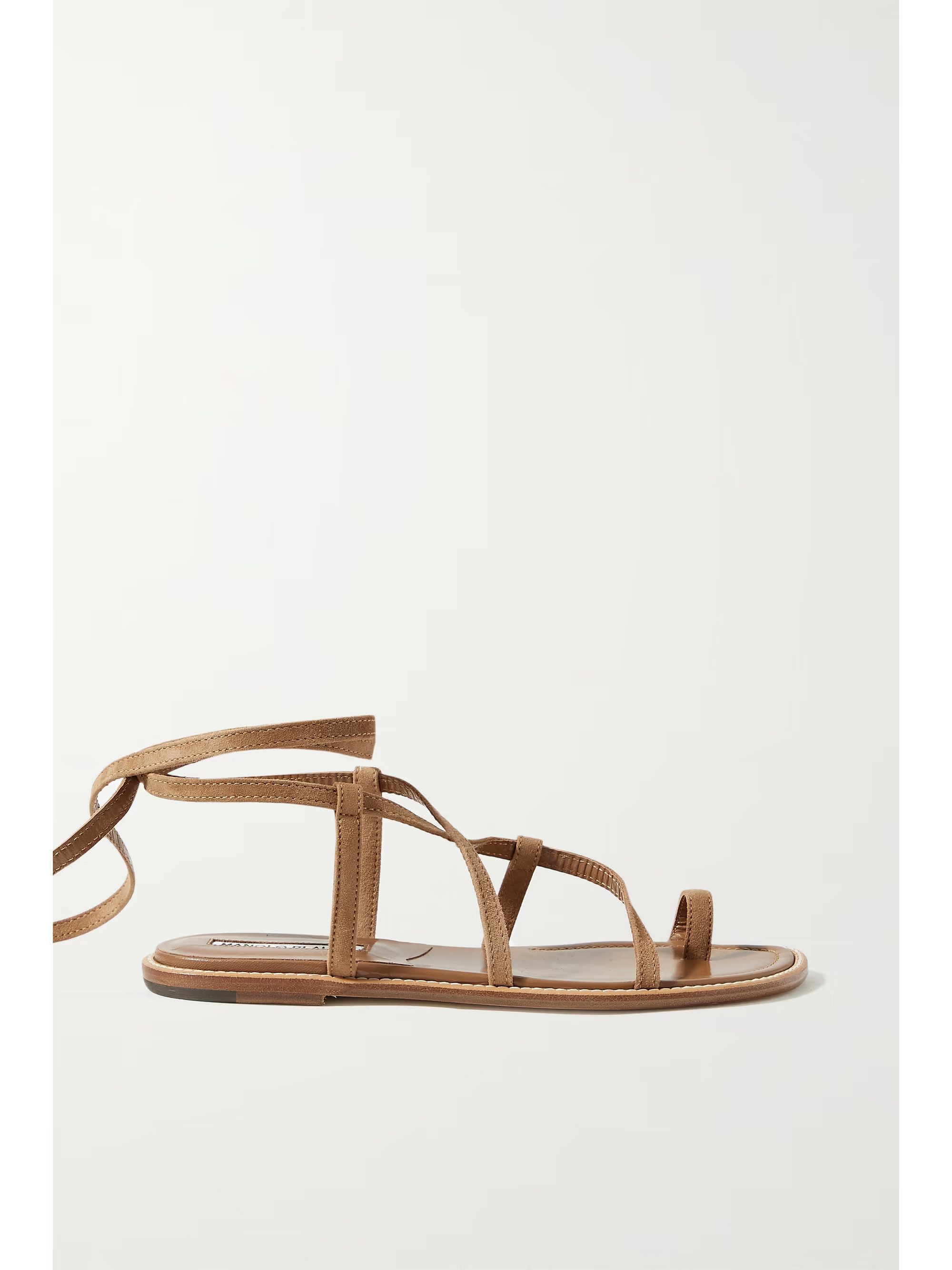Tan Primathi lace-up suede sandals | MANOLO BLAHNIK | NET-A-PORTER | NET-A-PORTER (US)