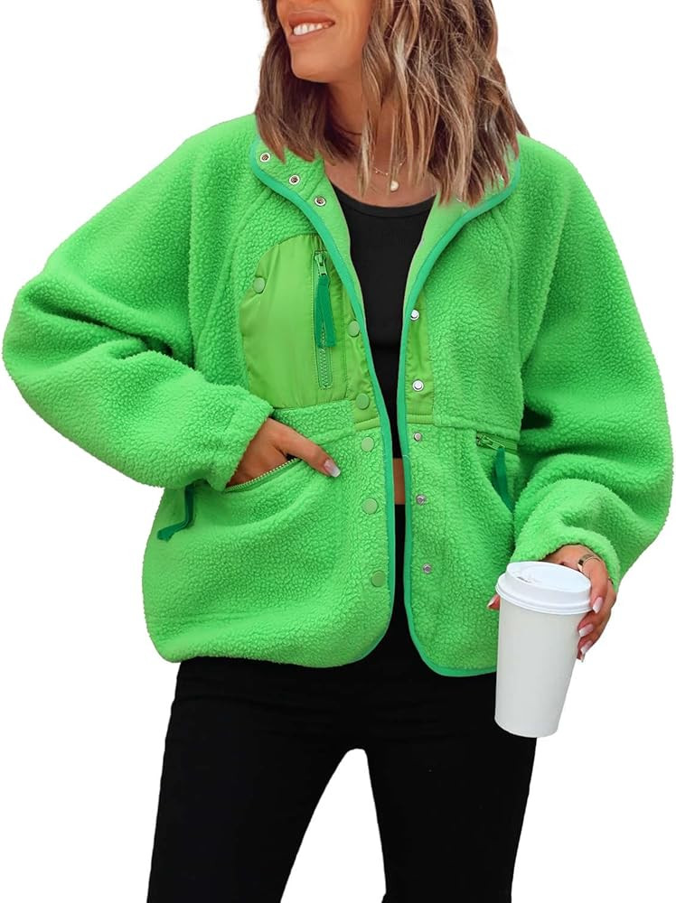 ReachMe Womens Casual Lapel Long Sleeve Sherpa Jacket Button Down Fuzzy Fleece Coat Winter Y2K Ou... | Amazon (US)