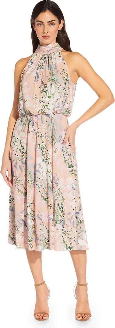 Watercolor Floral Halter Neck Chiffon Midi Dress | Nordstrom