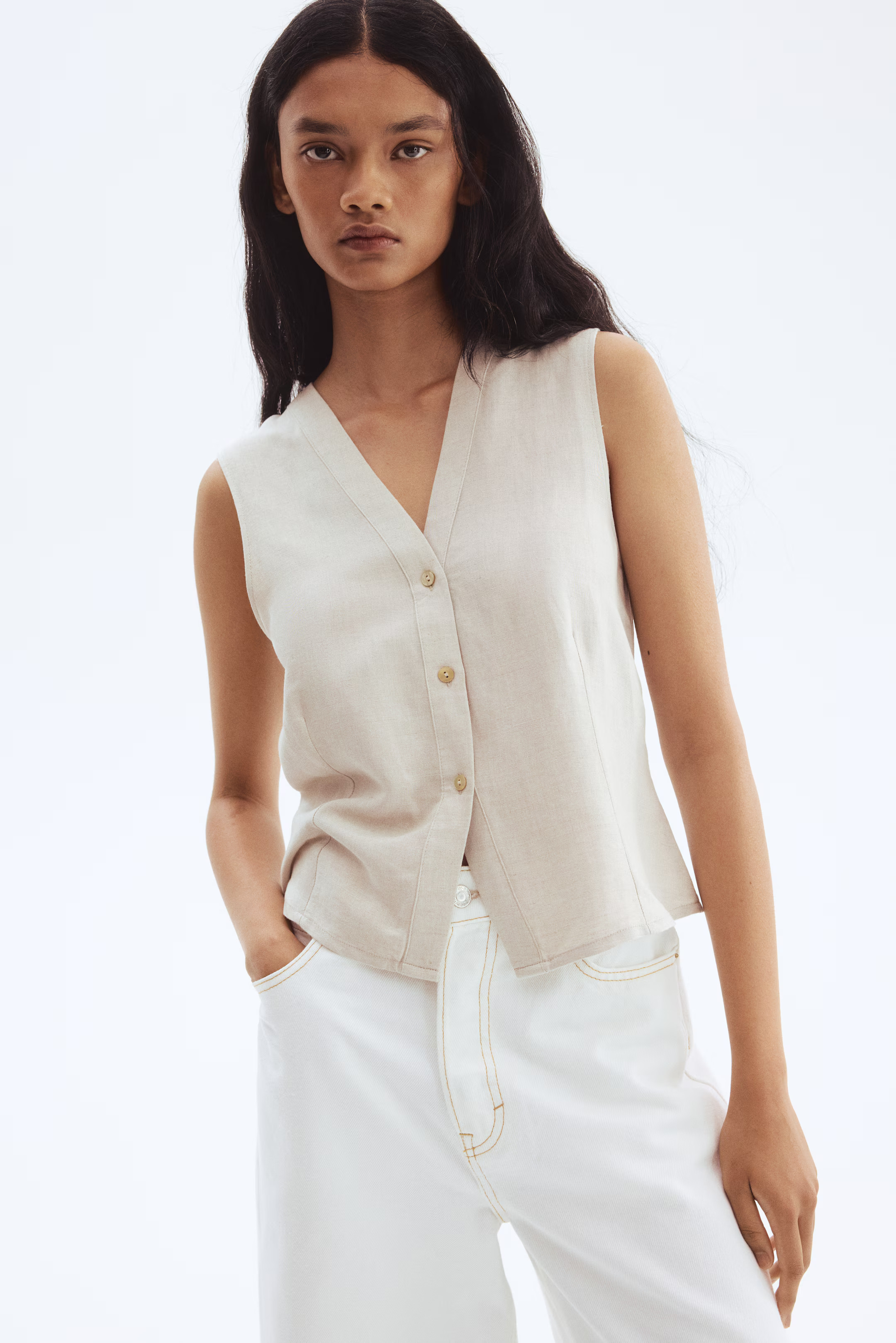 Sleeveless Linen-Blend Blouse | H&M (US + CA)