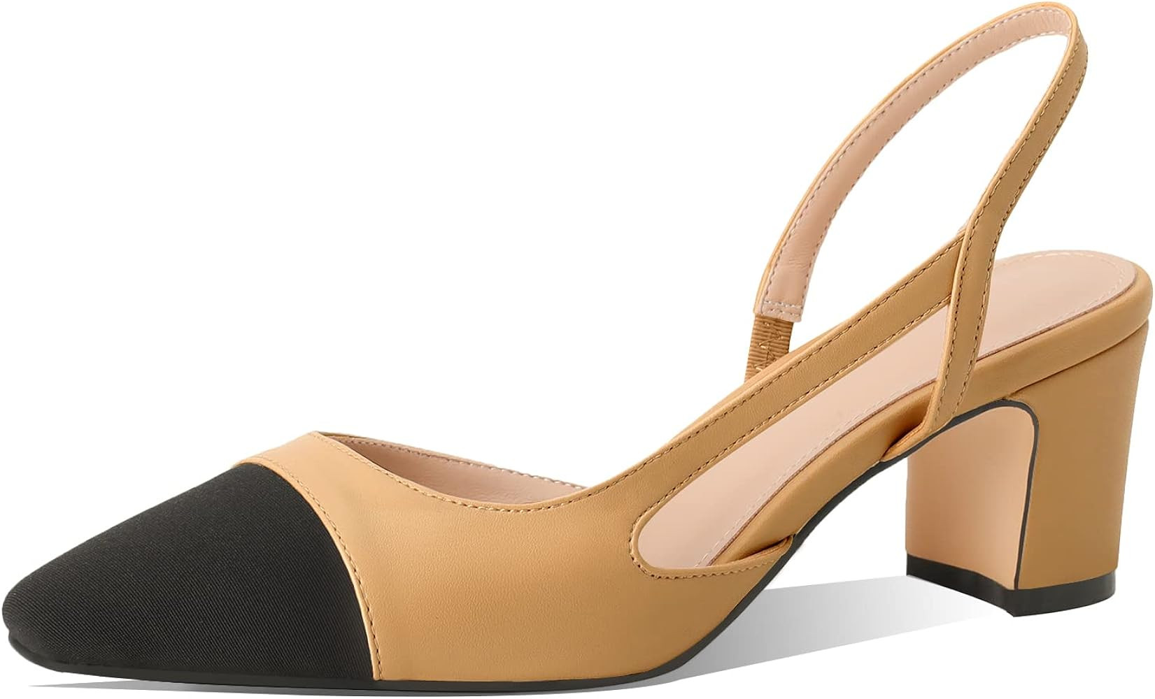 Adrizzlein Womens Slingback Heeled Pumps Closed Round Toe Block Heels Two Toned Casual Chunky Hee... | Amazon (US)