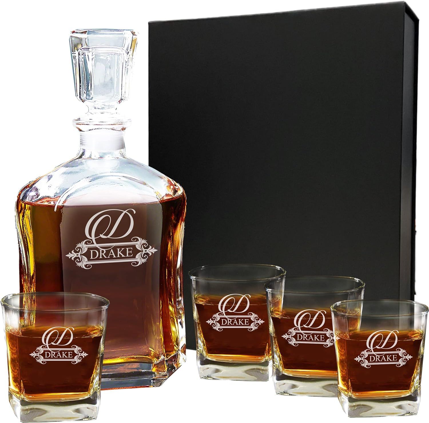 My Personal Memories, Personalized 5 pc Whiskey Decanter Set - Decanter and 4 Glasses Gift Set - ... | Amazon (US)