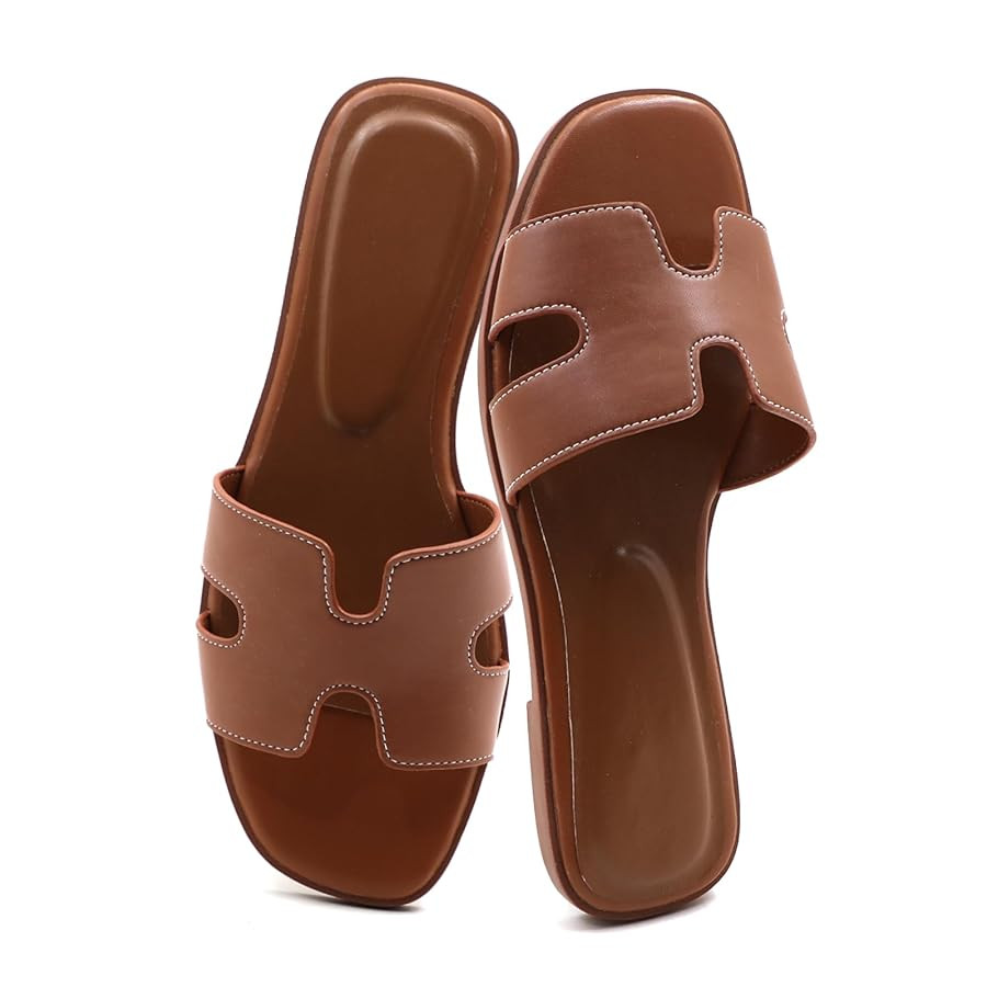 Women's Flat Sandals.Flat Sandals with Unique Design, PU Leather Handcrafted Slippers,Versatile f... | Amazon (US)