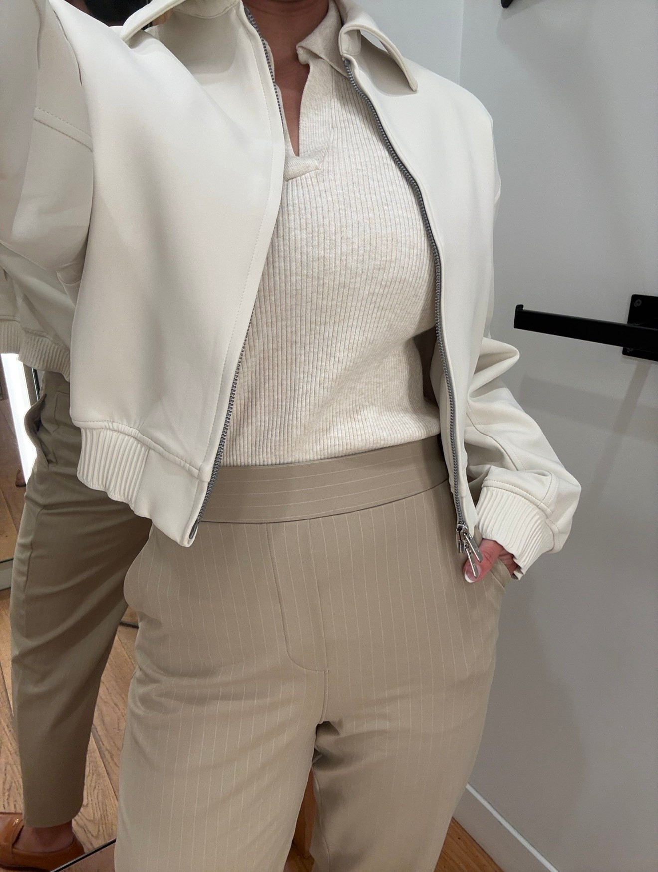 the daydrift bomber in light ivory from lululemon ! 🤍

luxtreme, daydrift tapered trouser, sheer oak, pinstripe, work wear, business casual, athleisure, tory burch classic loafer, uniqlo knits. 

#LTKPetite #LTKWorkwear #LTKActive