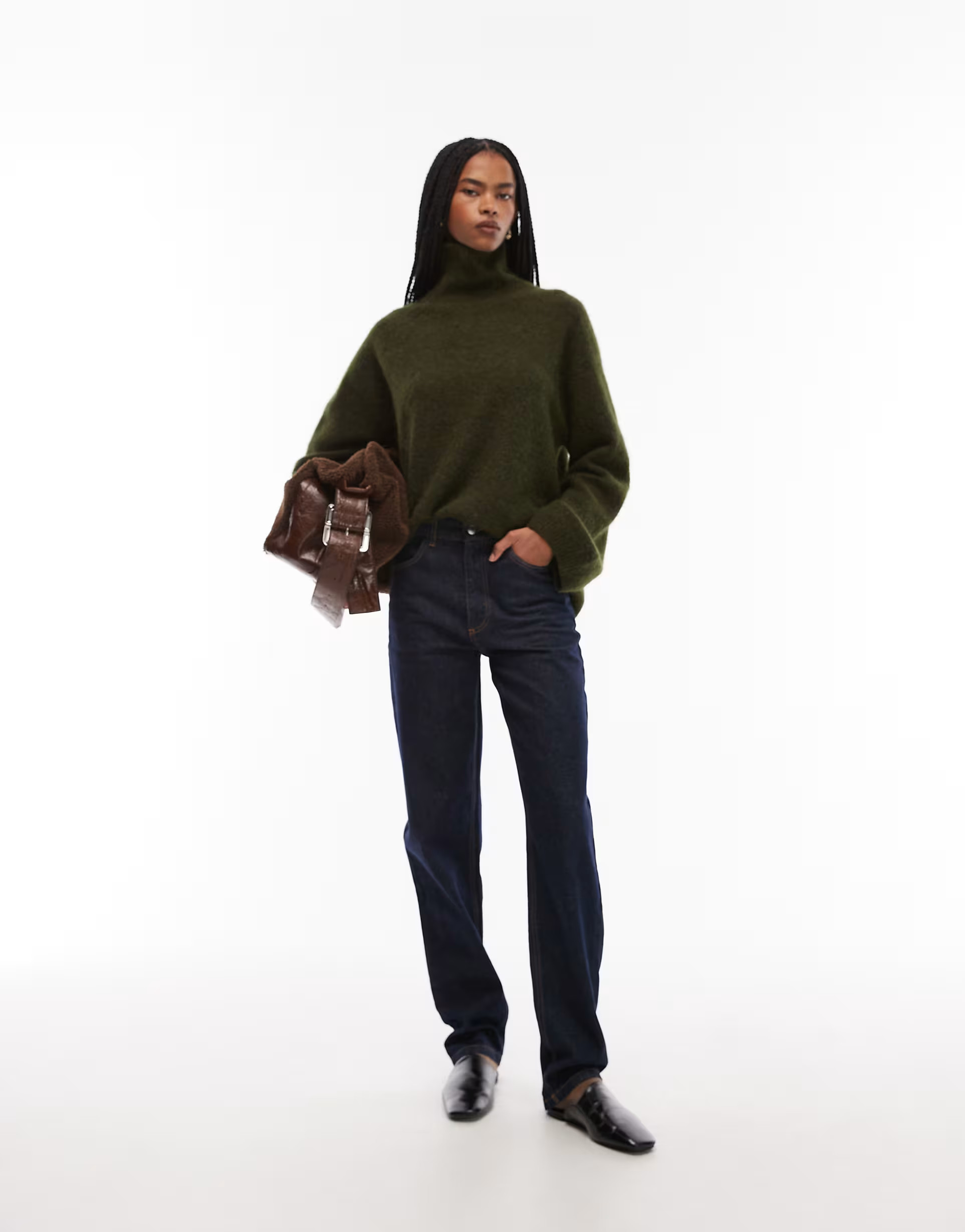 ARKET alpaca and wool knit sweater with turtleneck in green | ASOS (Global)