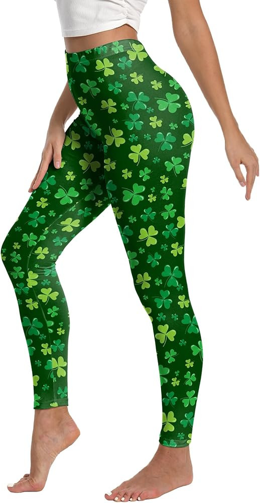 Women's St. Patrick's Day Leggings Shamrock Clover Pattern High Waisted Yoga Pants | Amazon (US)