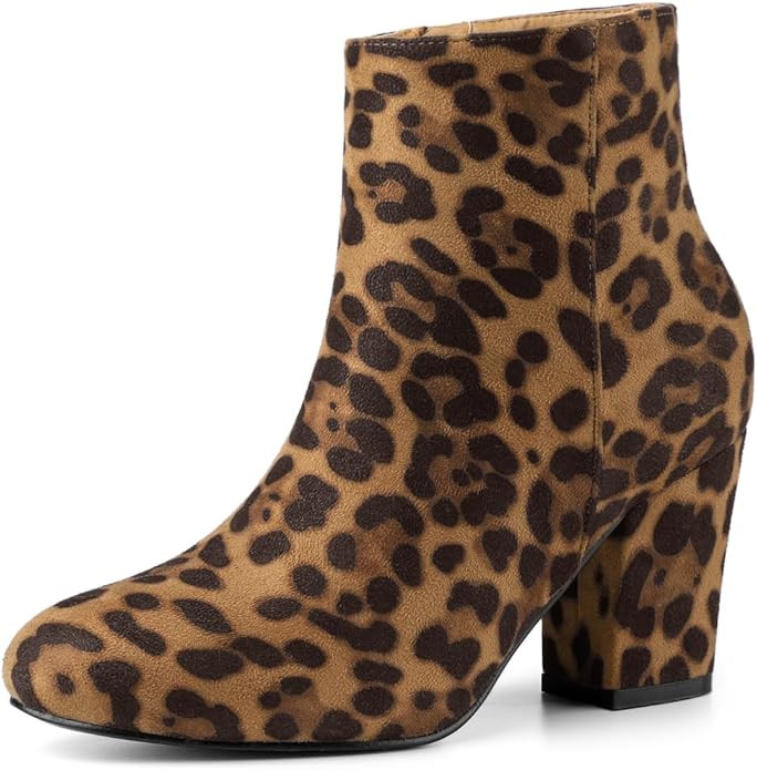 Allegra K Women's Round Toe Side Zip Chunky Heel Ankle Boots | Amazon (US)