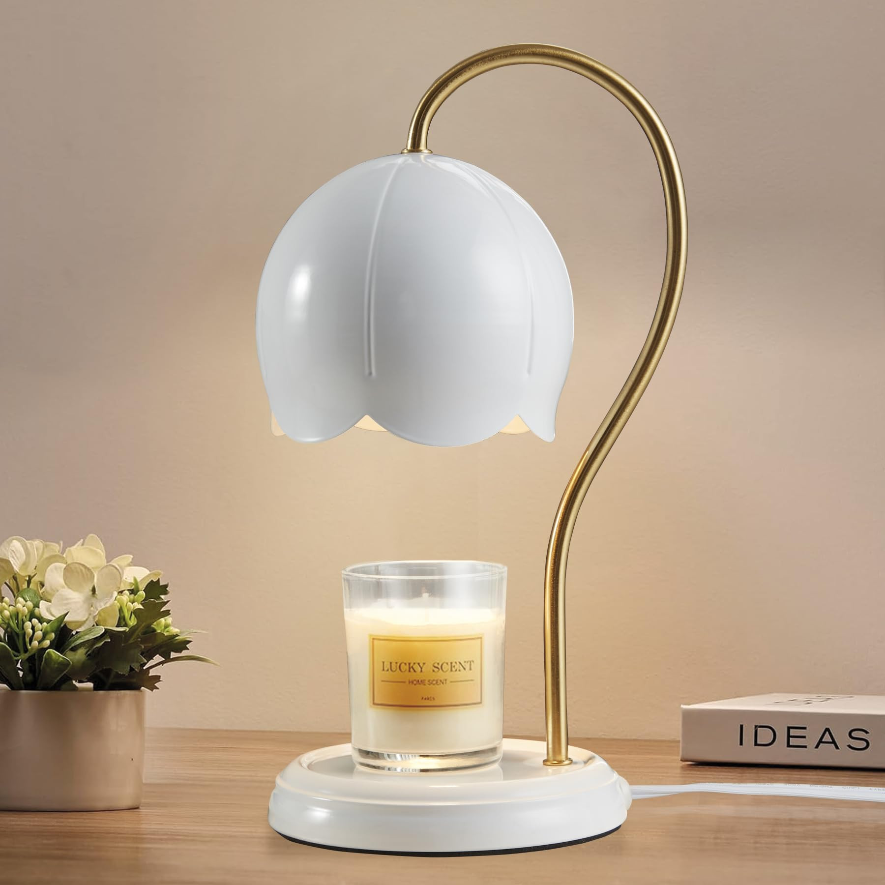 White Gold Flower Candle Warmer Lamp with Timer Dimmable, Office Decor Elegant Bedroom Scented Wa... | Amazon (US)