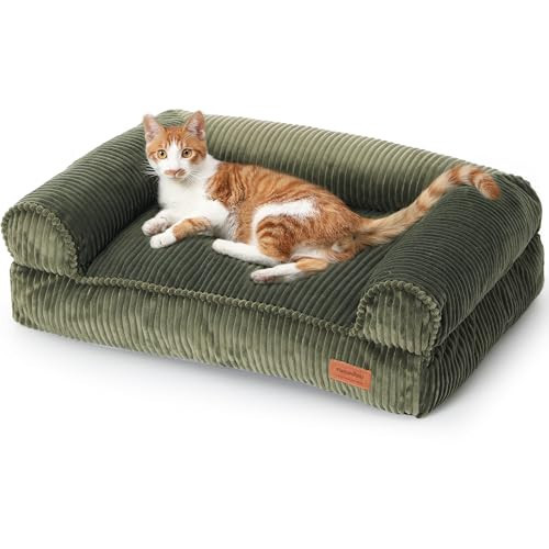 FUKUMARU Dog Couch Bed, Corduroy Cozy Cat Bed for Indoor Cats with Washable Cover, Supportive Waterproof Dog Beds Sofa for Small Dogs and Large Cats Cute, 28inch, Medium, Green | Amazon (US)