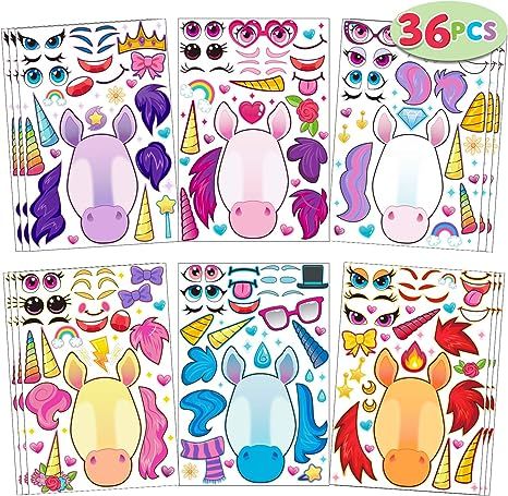 JOYIN 36 PCS Make-a-face Sticker Sheets Make Your Own Unicorn Fantasy Animal Mix and Match Sticke... | Amazon (US)