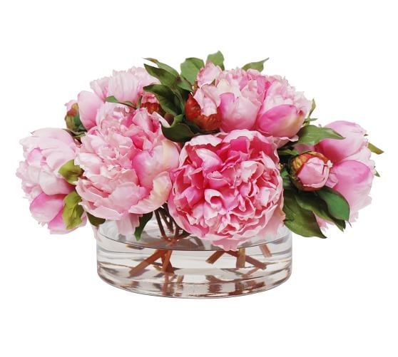 Faux Peonies Arrangement in Square Vase | Pottery Barn (US)