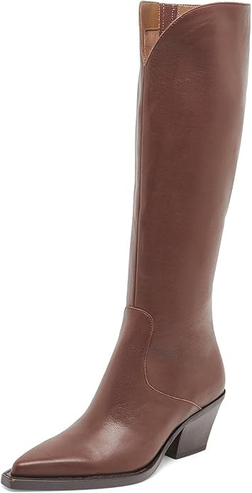 Yishaweiqi Cowgirl Cowboy Boots for Women Chunky Heel Snip Toe Zipper Knee High Boots | Amazon (US)