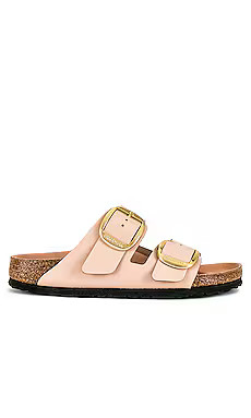 BIRKENSTOCK Arizona Big Buckle Sandal in High Shine Nude from Revolve.com | Revolve Clothing (Global)
