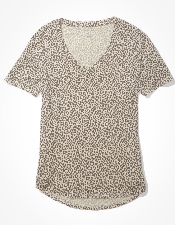 AE Soft & Sexy Leopard V-Neck T-Shirt | American Eagle Outfitters (US & CA)
