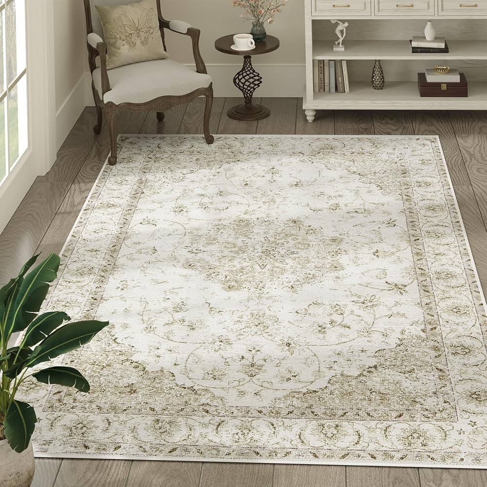 jinchan Area Rug 5x7 Washable Rug Living Room Vintage Rug Floral Medallion Bedroom Rug Non Slip A... | Amazon (US)