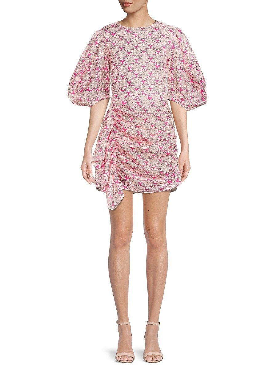 RHODE Pia Puff-Sleeve Minidress - Lotus Block - Size 12 | Saks Fifth Avenue OFF 5TH