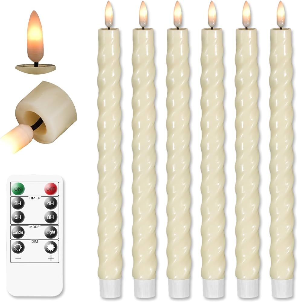 Vanchi Real Wax Flameless Spiral Taper Candles Battery Operated with Remote and Timer, Swirled Fl... | Amazon (US)