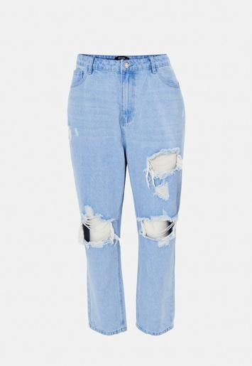 Plus Size Blue Riot Thigh Slash Mom Jeans | Missguided (US & CA)