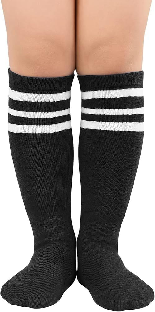 Zando Kids Child Cotton Three Stripes Sport Soccer Team Socks Uniform Tube Cute Knee High Stockin... | Amazon (US)