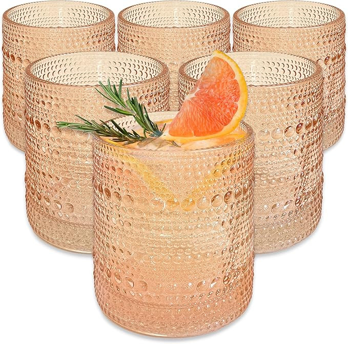 Kate Aspen Rose Gold Hobnail Beaded Drinking Glasses Set of 6-10 oz Vintage Glassware Set Cocktai... | Amazon (US)