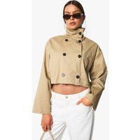 Womens Funnel Neck Short Trench Coat - Beige - 4 | boohoo (US & Canada)