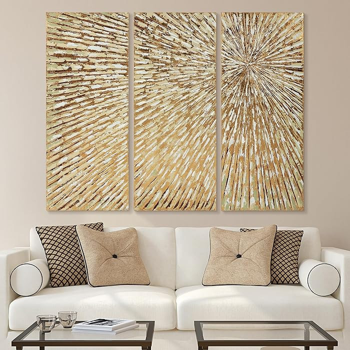 Empire Art Direct Gold Wall Art Textured Hand Painted Canvas by Martin Edwards, Triptych, 48" x 2... | Amazon (US)