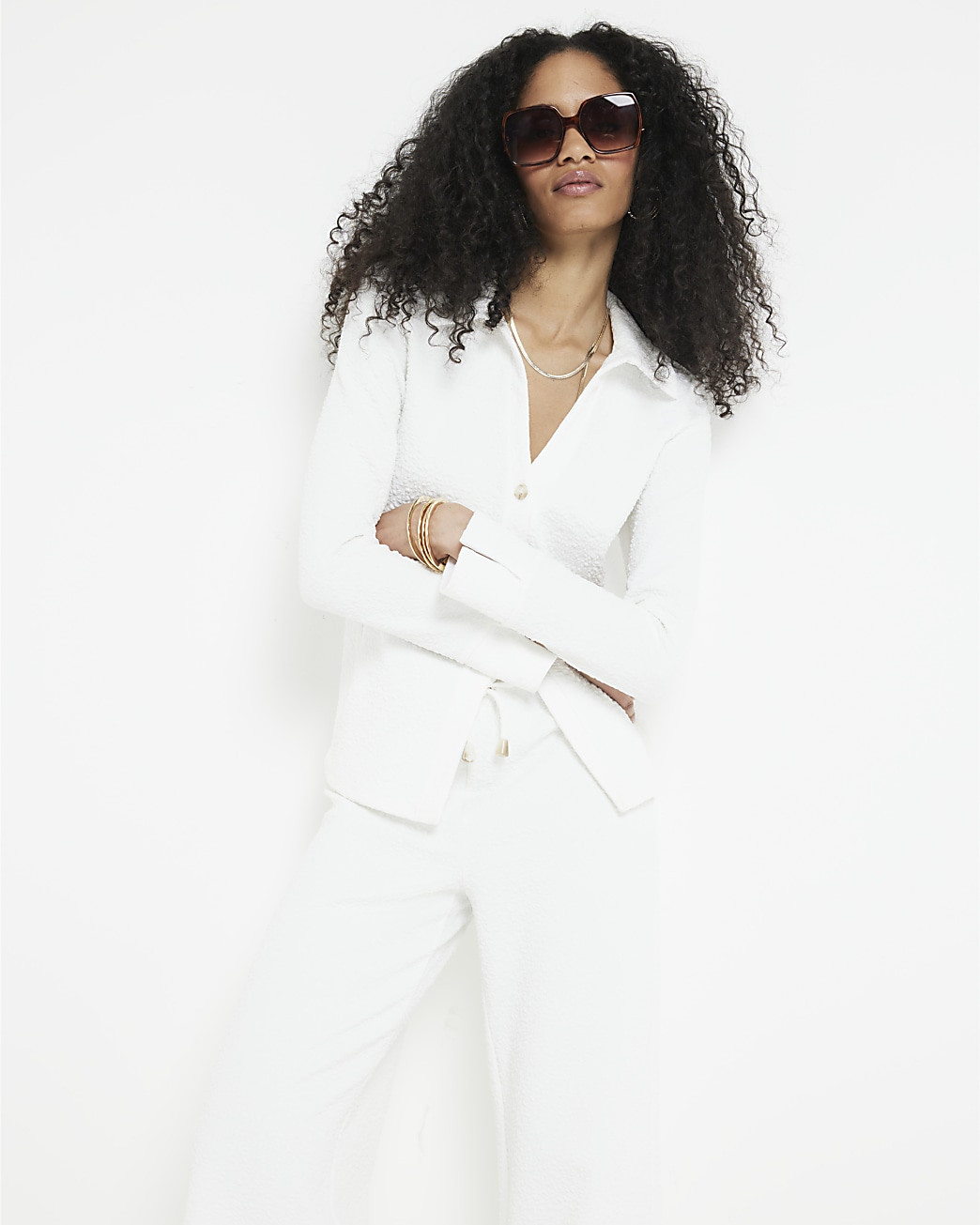 Cream textured long sleeve shirt | River Island (UK & IE)