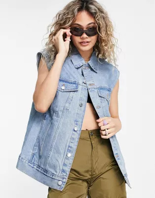 Weekday cotton sleeveless denim jacket in 70's blue - MBLUE | ASOS (Global)