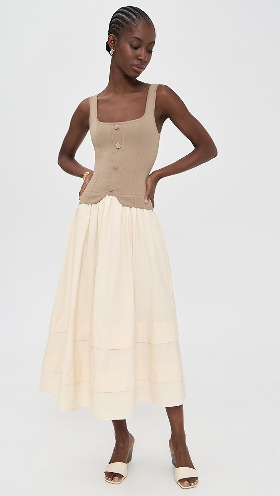 Square Neckline Top Mixed Media Midi Dress | Shopbop