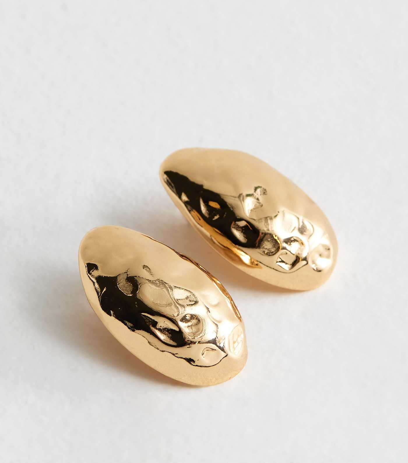 Gold Tone Beaten Dome Drop Earrings | New Look | New Look (UK)