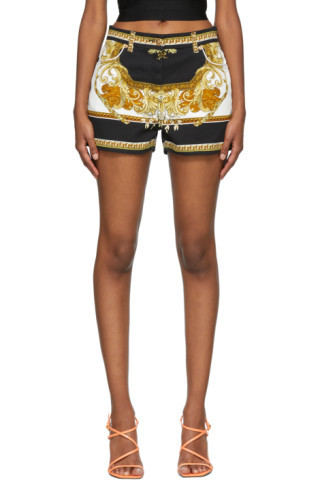 Black Denim Medusa Renaissance Print Shorts | SSENSE