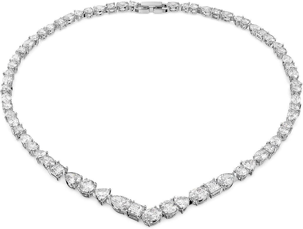 Swarosvki Collier Tennis Deluxe, Forme en V, Métal Rhodié, Blanc | Amazon (FR)