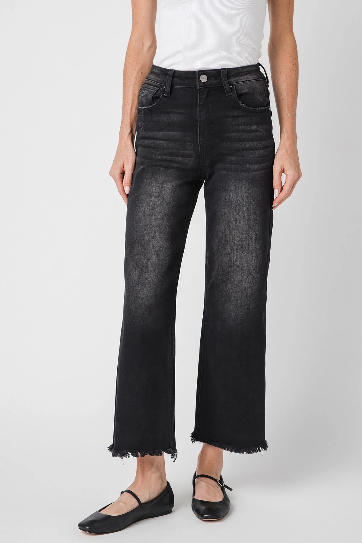 Risen Crop Washed Black Jeans | Social Threads